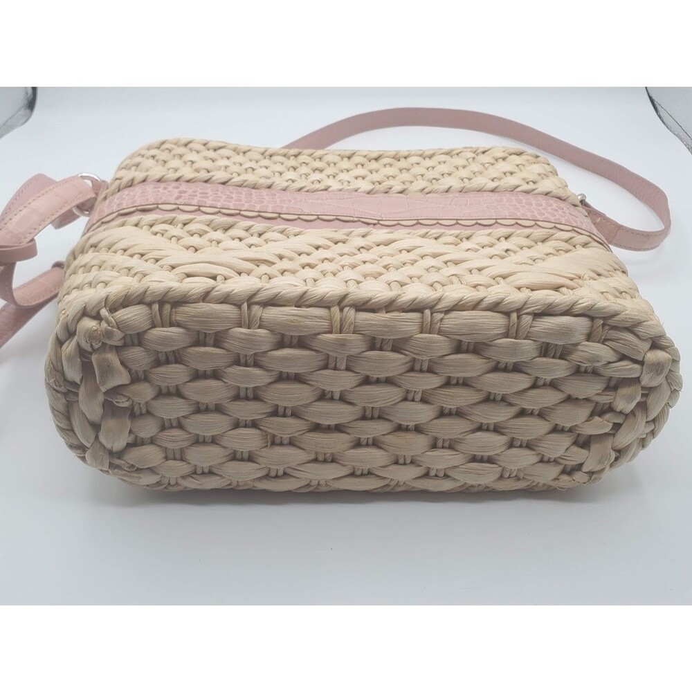 Brighton Purse Straw Handbag Pink Leather Trim  Floral Woven Basket Read - Picture 4 of 15
